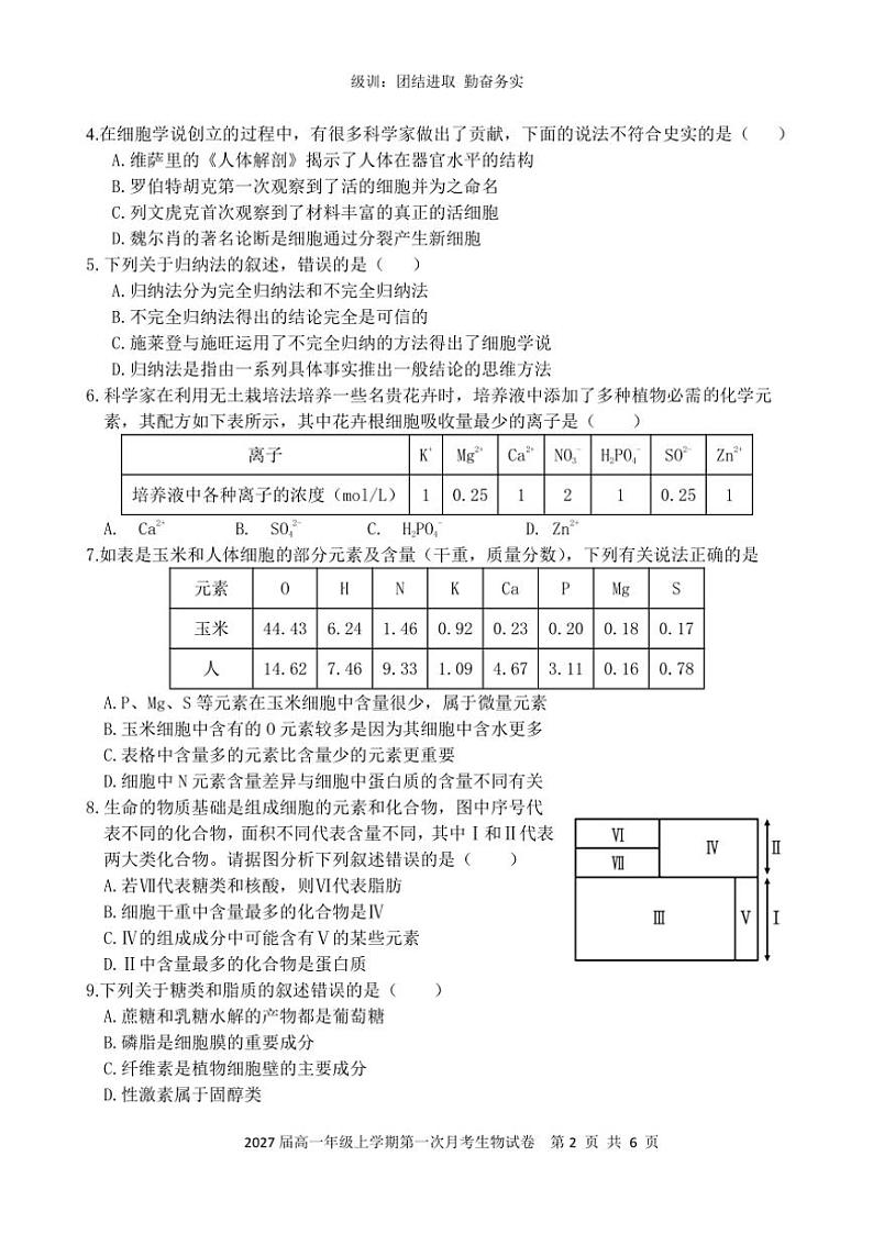 2024～2025学年江西省樟树中学高一(上)第一次月考生物试卷(含答案)第2页