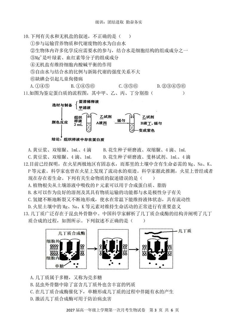 2024～2025学年江西省樟树中学高一(上)第一次月考生物试卷(含答案)第3页