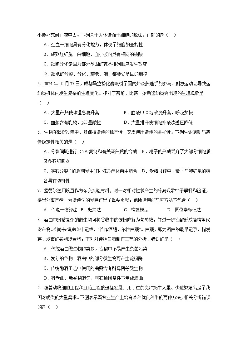 四川省成都市名校联盟2024-2025学年高三上学期第一次联合诊断生物试题第2页
