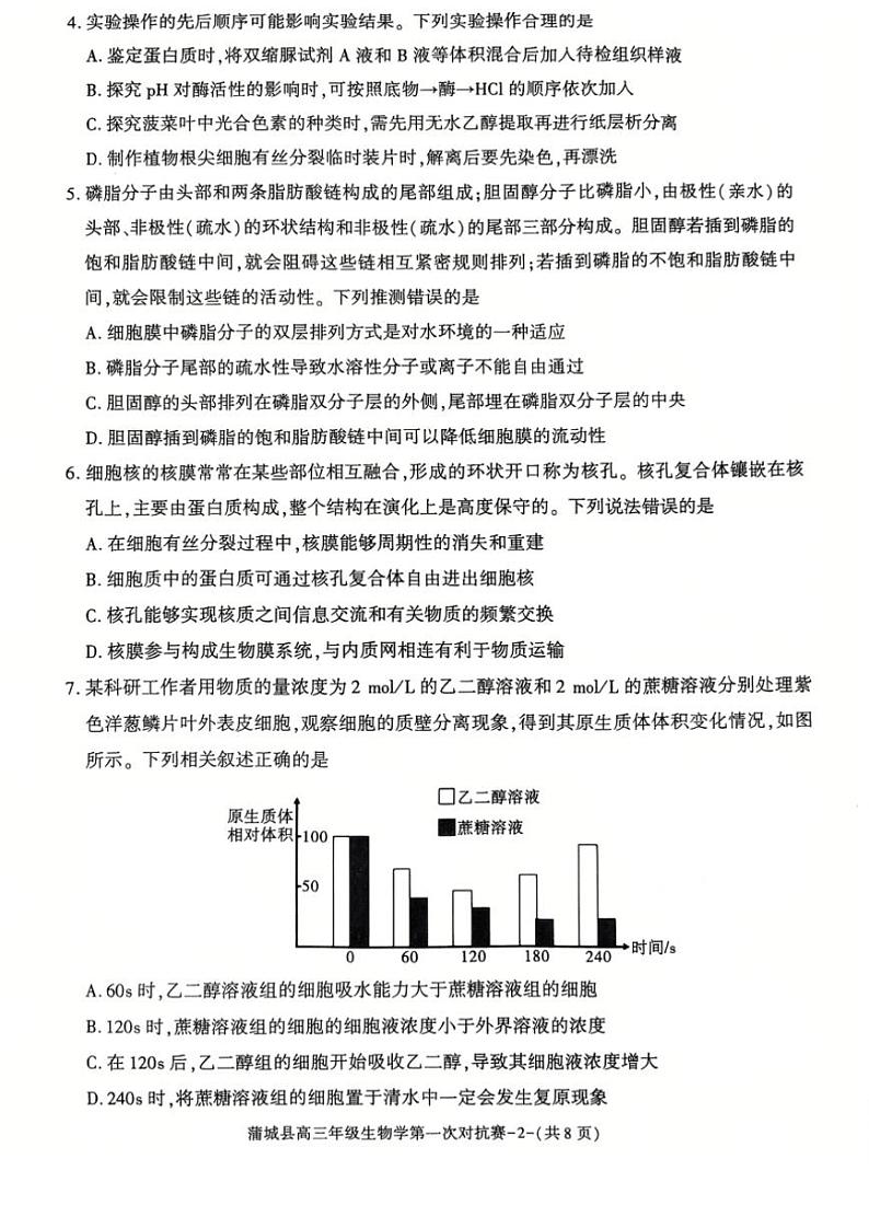 2024～2025学年陕西省渭南市蒲城县高三(上)第一次对抗赛生物试卷(无答案)第2页