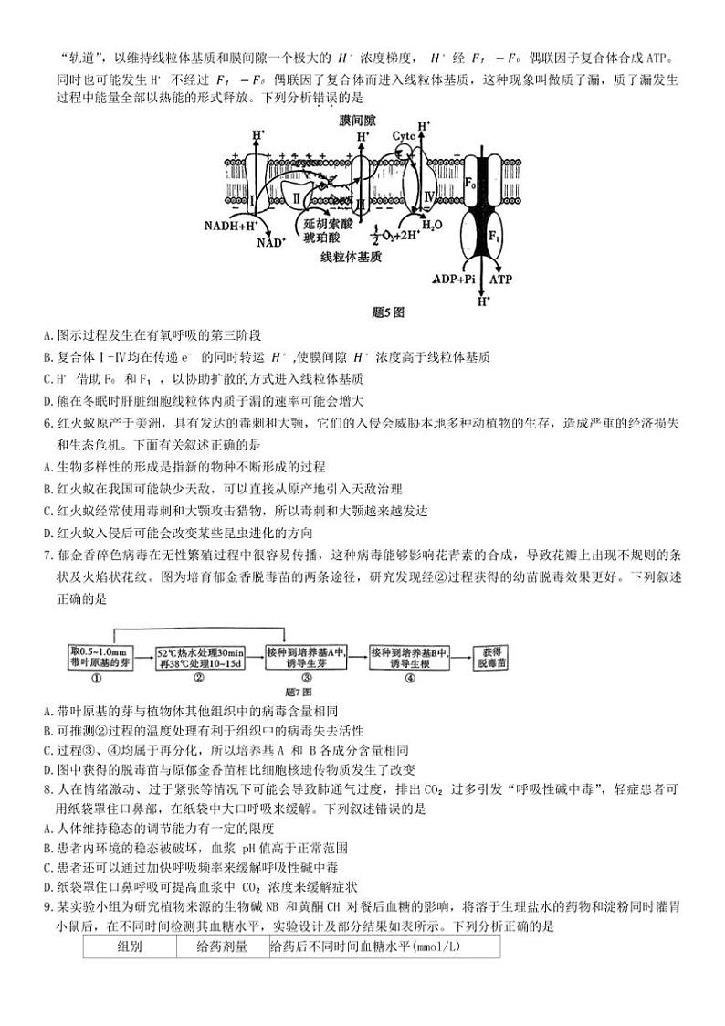 2025届重庆市高三(上)第四次质量检测生物试卷(含答案)第2页