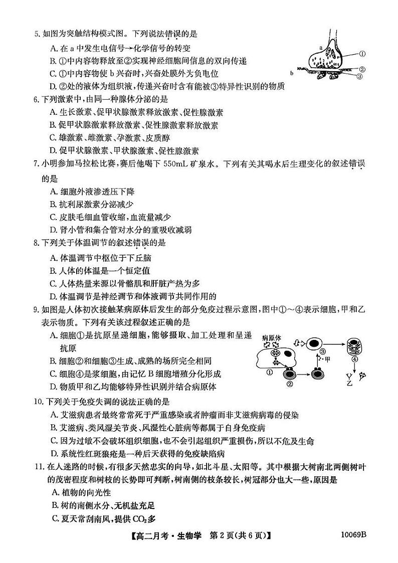 黑龙江省绥化市绥棱县第一中学2024-2025学年高二上学期12月月考生物试题第2页