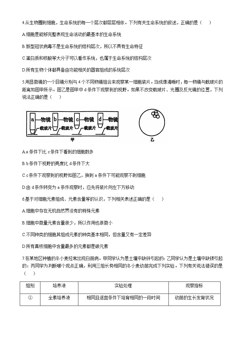 湖北省六所名校2024-2025学年高一上学期11月联考试题生物含答案第2页