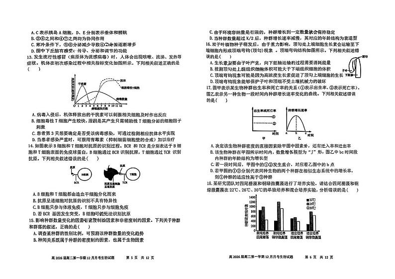 陕西省师范大学附属中学2024-2025学年高二上学期12月月考生物试题第3页
