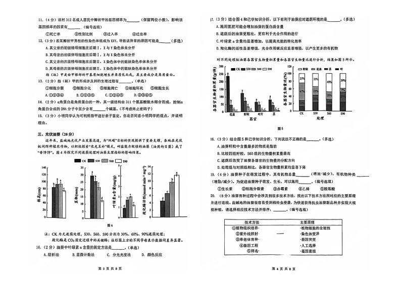 2024-2025学年上海市奉贤区高三上学期高考一模生物试卷含答案第2页