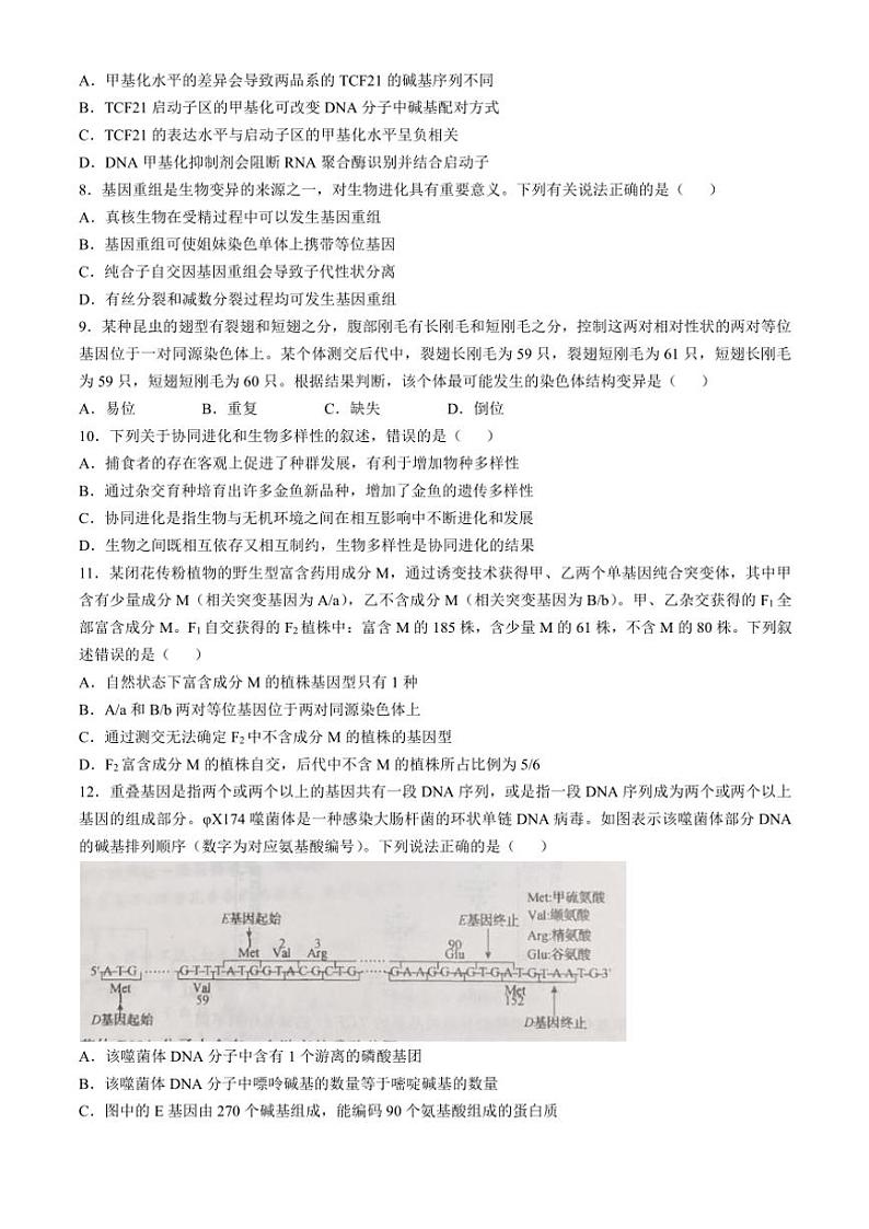 2024～2025学年河北省邯郸市部分学校高三(上)期中联考试卷生物(含答案)第3页