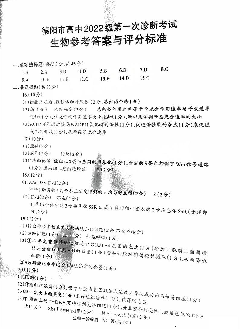 生物答案第1页