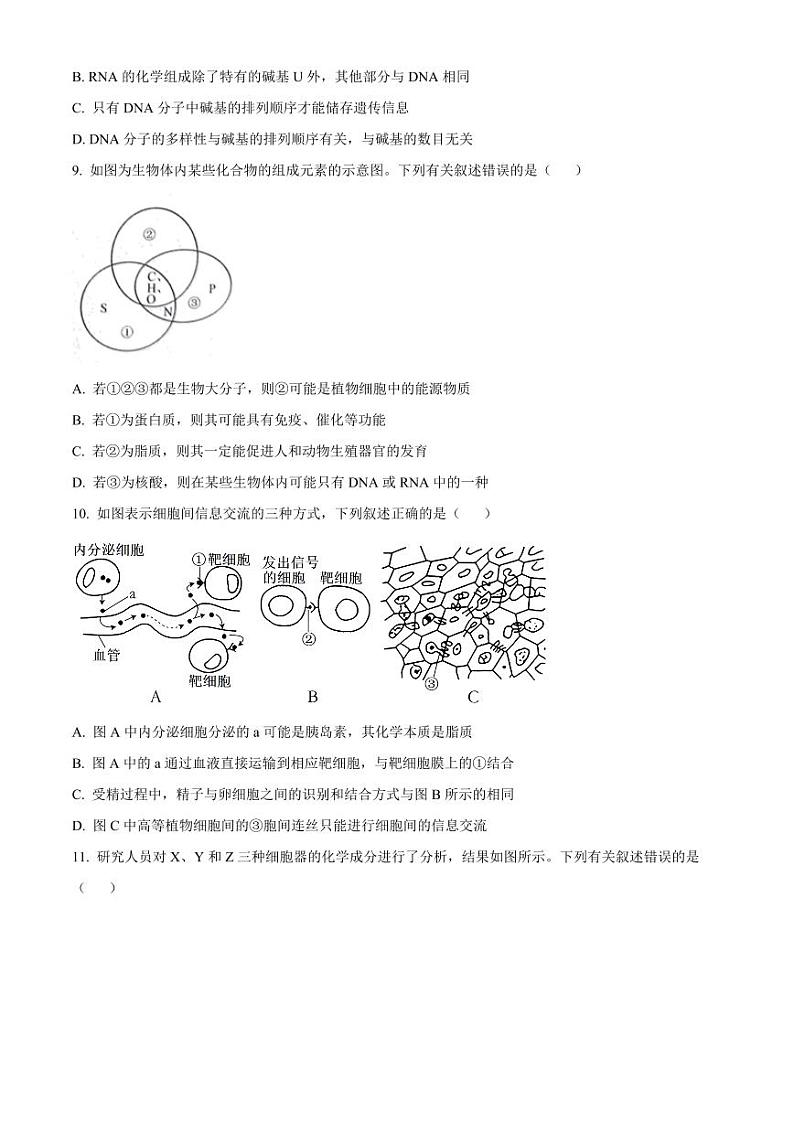 山西省部分学校2024-2025学年高一上学期11月期中质量检测生物试题  Word版无答案第3页