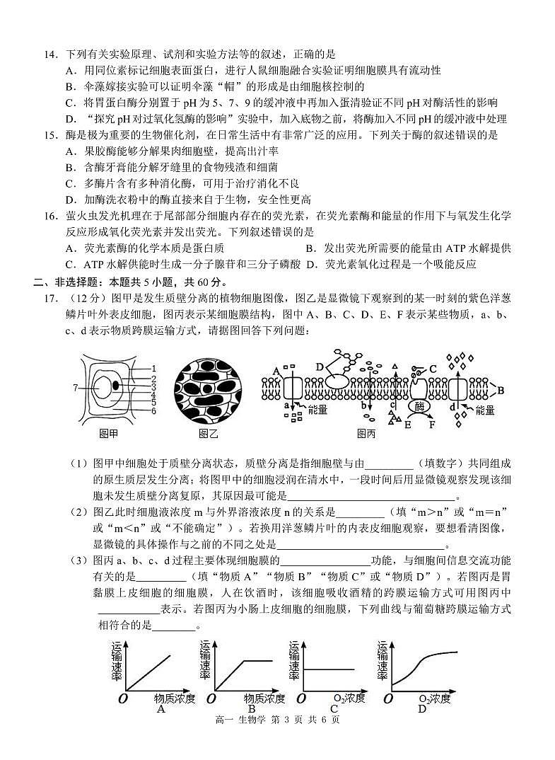 高一生物试卷第3页