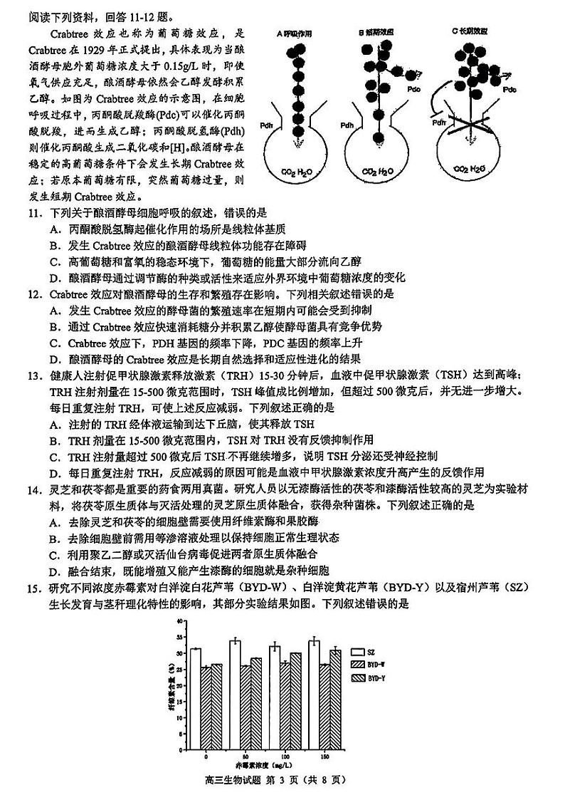 2025浙江省县域教研联盟高三上学期摸底联考生物试题扫描版含答案第3页