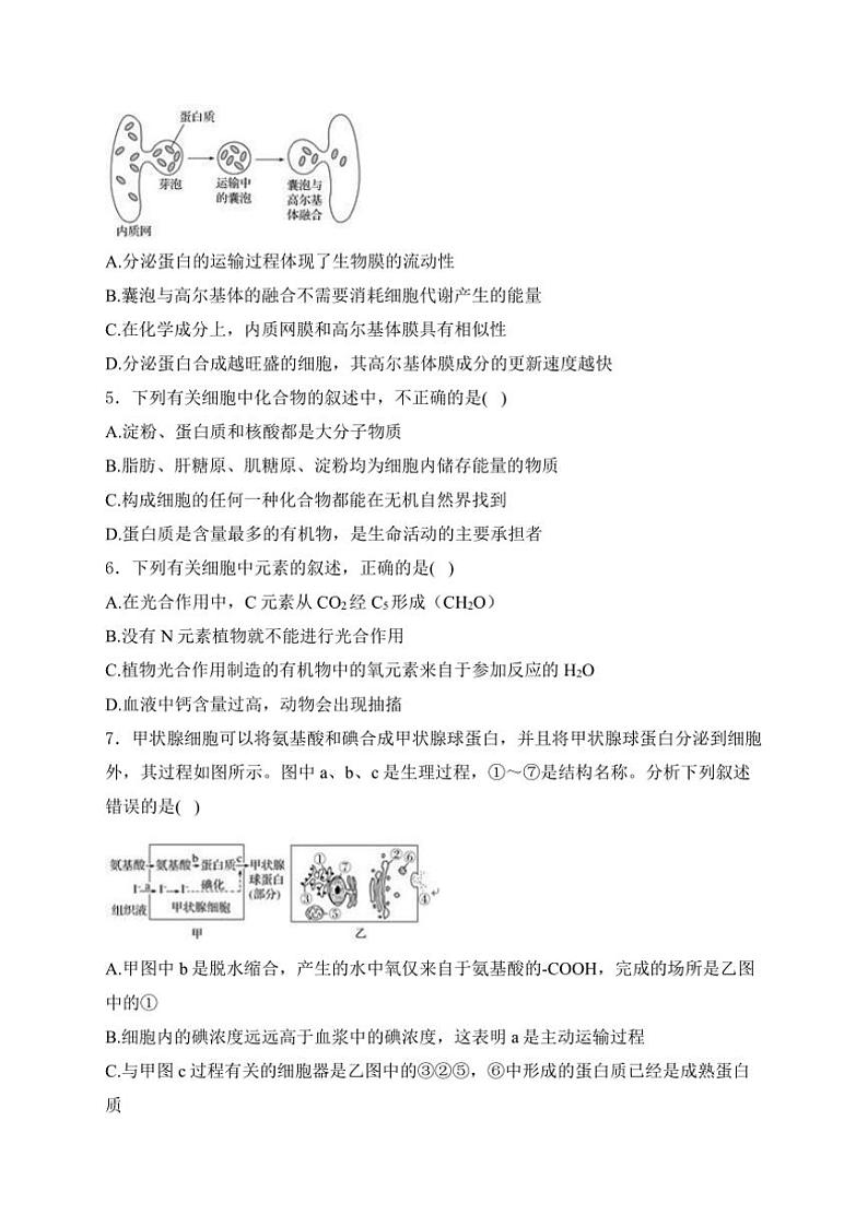 2024～2025学年甘肃省陇南市第一中学高一(上)期中生物试卷(含答案)第2页
