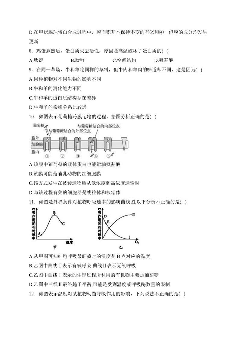 2024～2025学年甘肃省陇南市第一中学高一(上)期中生物试卷(含答案)第3页