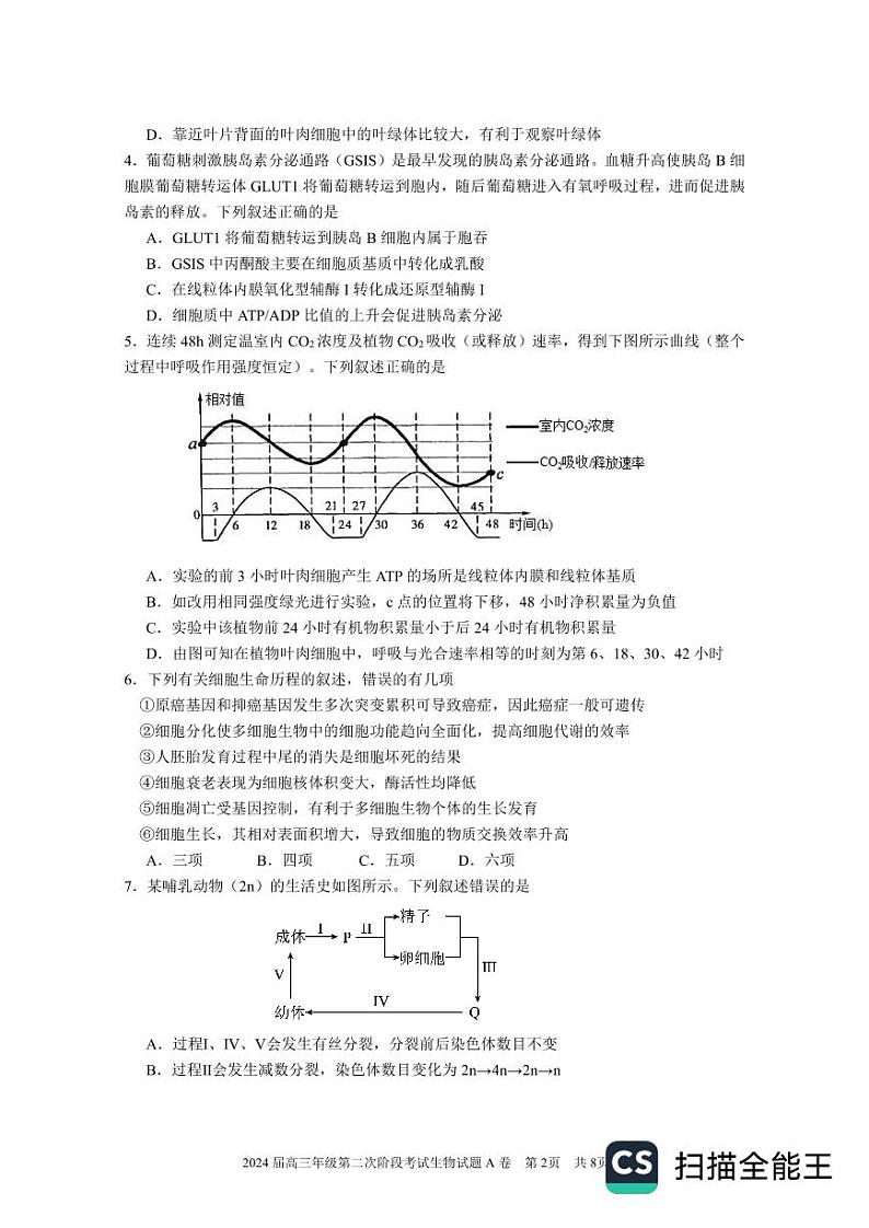 广东省深圳市深圳中学2024-2025学年高三上学期12月月考生物试题（PDF版附答案）第2页
