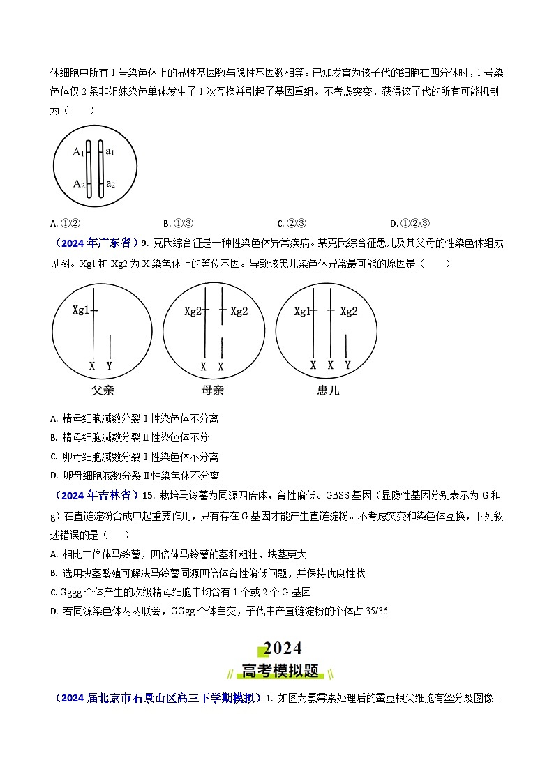 专题06 细胞的增殖-【真题汇编】2024年高考生物真题和模拟题分类汇编(学生卷）第3页