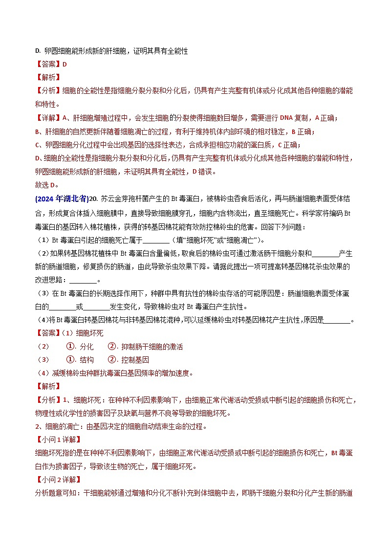 专题07 细胞的分化、衰老、死亡和癌变-【真题汇编】2024年高考生物真题和模拟题分类汇编（教师卷）第3页