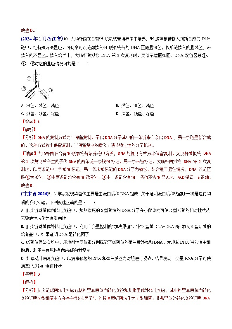 专题09 遗传的分子基础-【真题汇编】2024年高考生物真题和模拟题分类汇编（教师卷）第2页