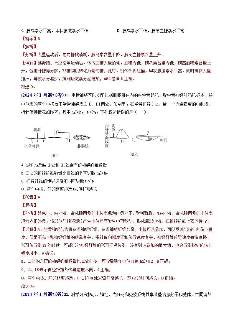专题12 神经-体液调节【真题汇编】2024年高考生物真题和模拟题分类汇编（教师卷）第2页