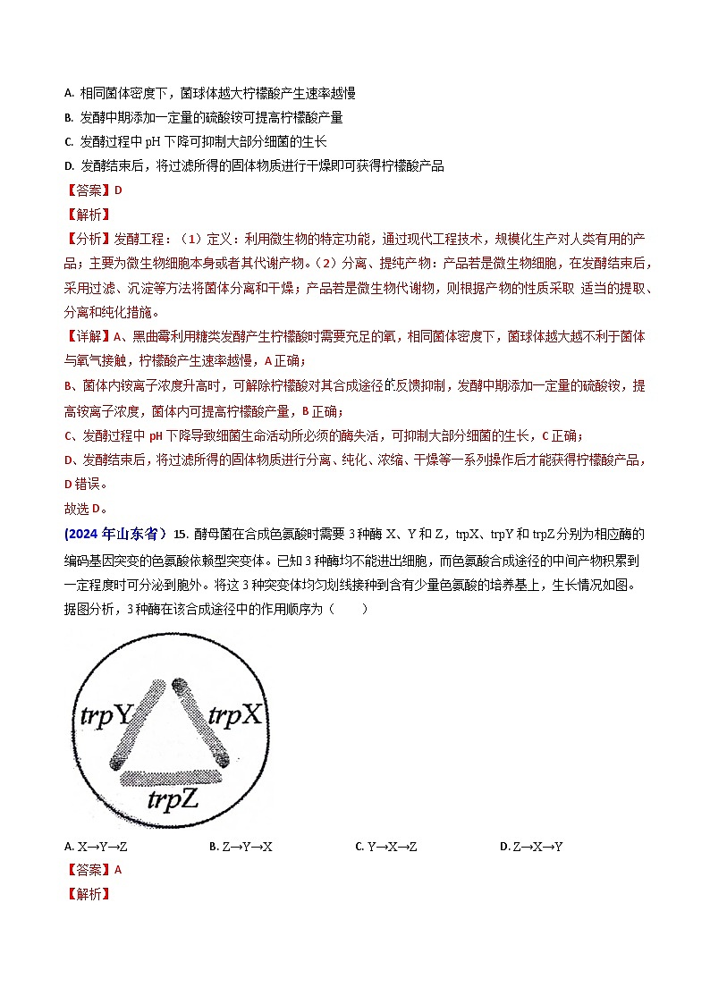 专题17 发酵工程【真题汇编】2024年高考生物真题和模拟题分类汇编（教师卷）第2页