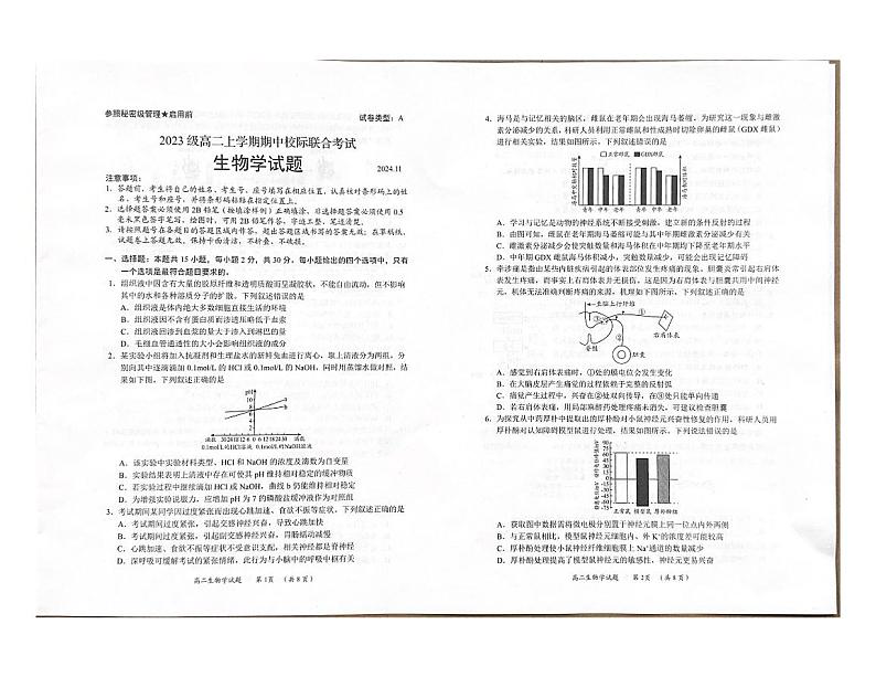 山东省日照市2024-2025学年高二上学期11月期中考试生物试题第1页