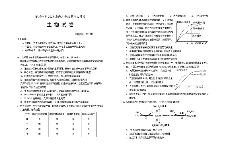 2025回族自治区银川一中高三上学期第四次月考试题生物含答案第1页