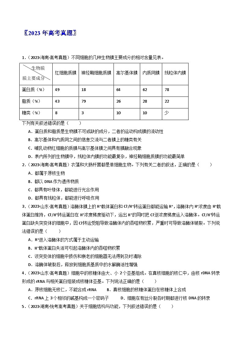 专题02 细胞的结构和功能（原卷卷）第2页