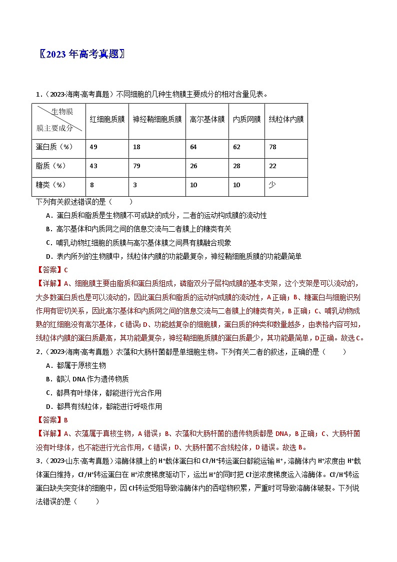 专题02 细胞的结构和功能（解析卷）第2页