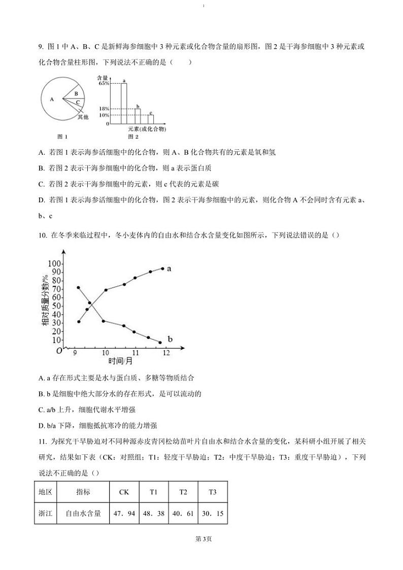 2024～2025学年重庆市城口中学高一(上)期中生物试卷(含答案)第3页