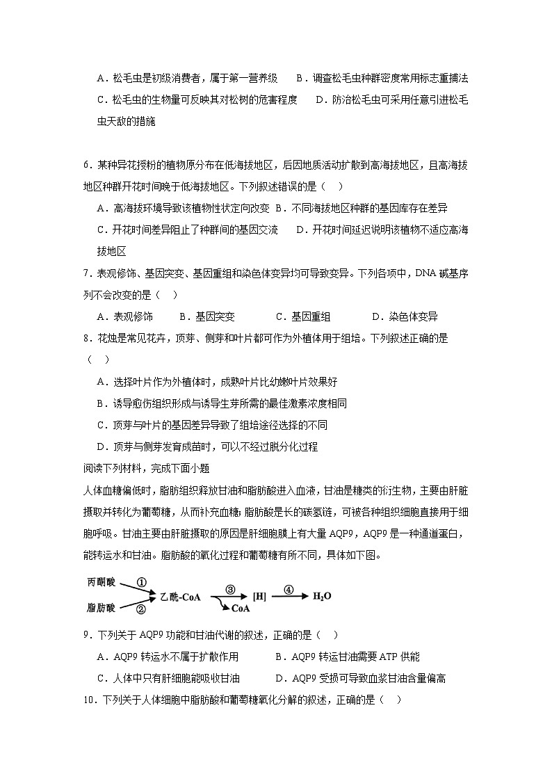 浙江省嘉兴市2024—2025学年高三上学期第一次模拟考试生物试题第2页