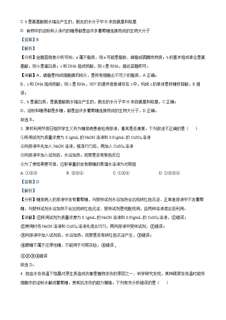 吉林省长春市十一高中等三校2024-2025学年高一上学期第三学程生物试题 Word版含解析第2页