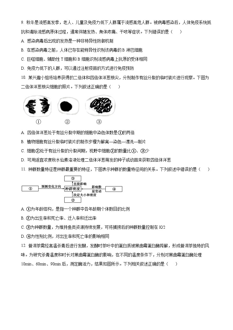 浙江省丽水市五校高中发展共同体2024-2025学年高二上学期11月期中考试生物试题 Word版无答案第3页