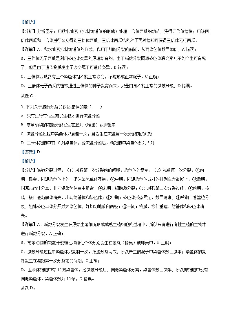浙江省宁波市北仑中学2024-2025学年高一上学期期中考试101班生物试题 Word版含解析第3页