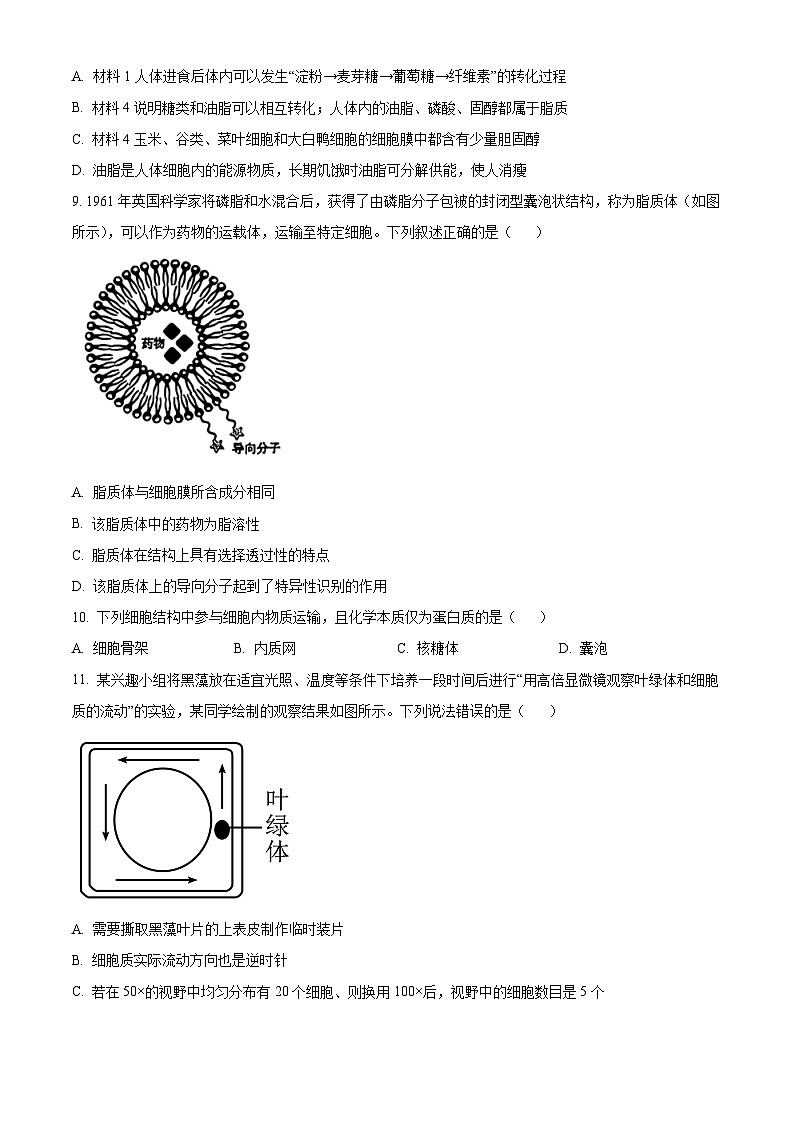 浙江省温州市环大罗山联盟2024-2025学年高一上学期期中考试生物学科试题 Word版无答案第3页