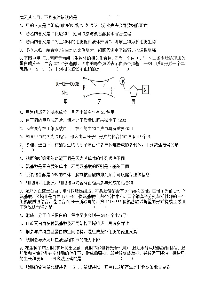 山东省济南市章丘第四中学2024-2025学年高一上学期10月月考生物试题-A4第2页
