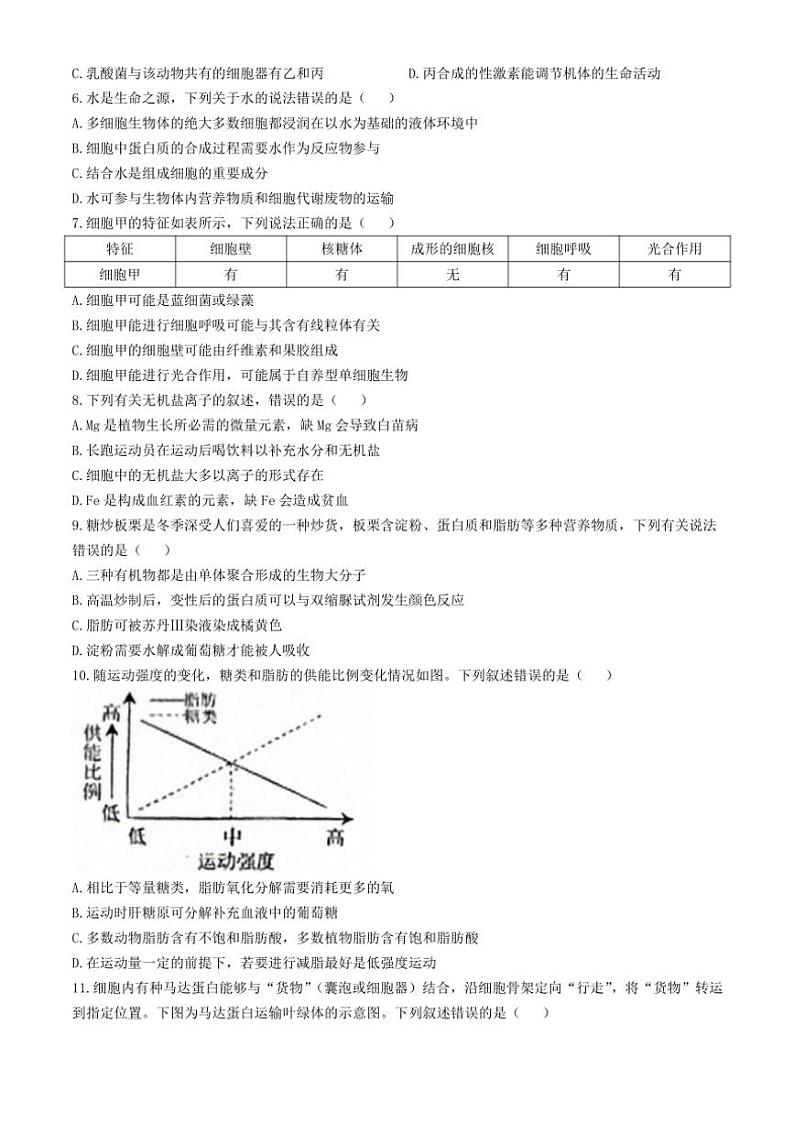 2024～2025学年湖北省荆楚优质高中联盟高一(上)12月联考(月考)生物试卷(含答案)第2页