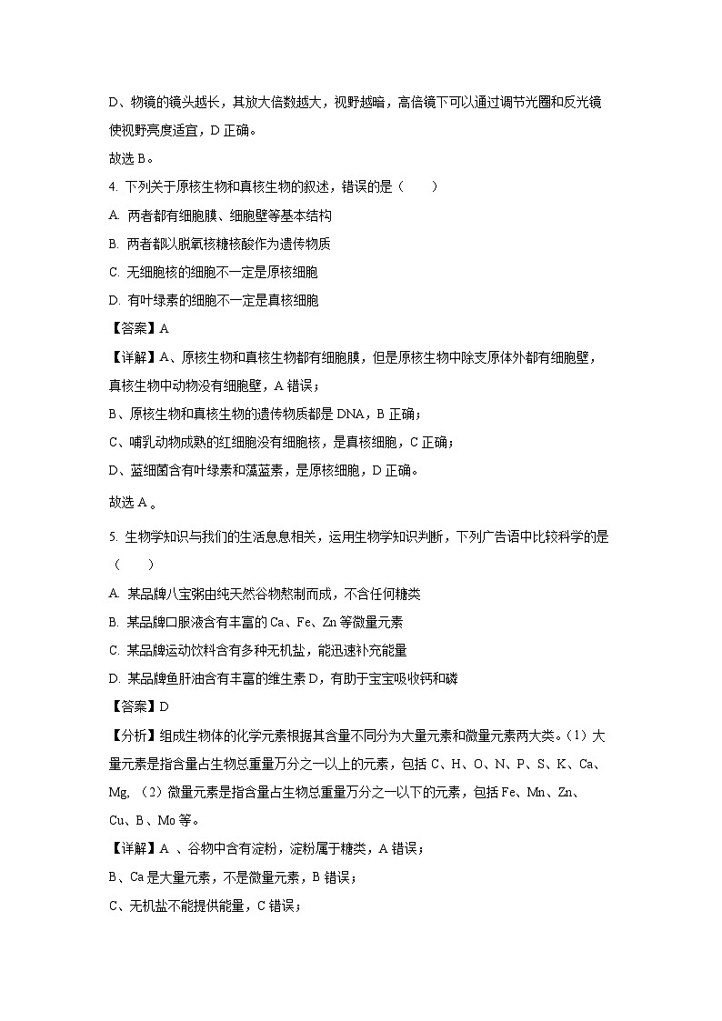 2024~2025学年河南省洛阳市高一(上)期中考试生物试卷(解析版)第3页