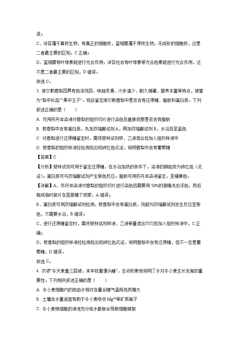 2024~2025学年广东省清远市高一(上)11月期中生物试卷(解析版)第2页