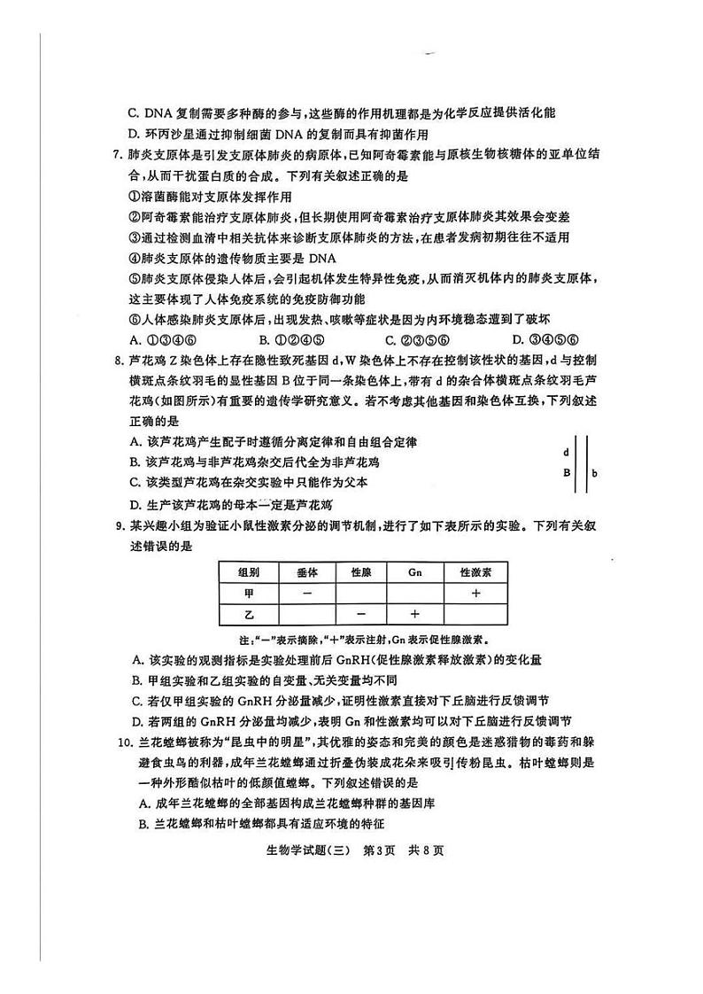 T8冲刺新高考2025届高考仿真模拟卷三-生物试卷+答案第3页