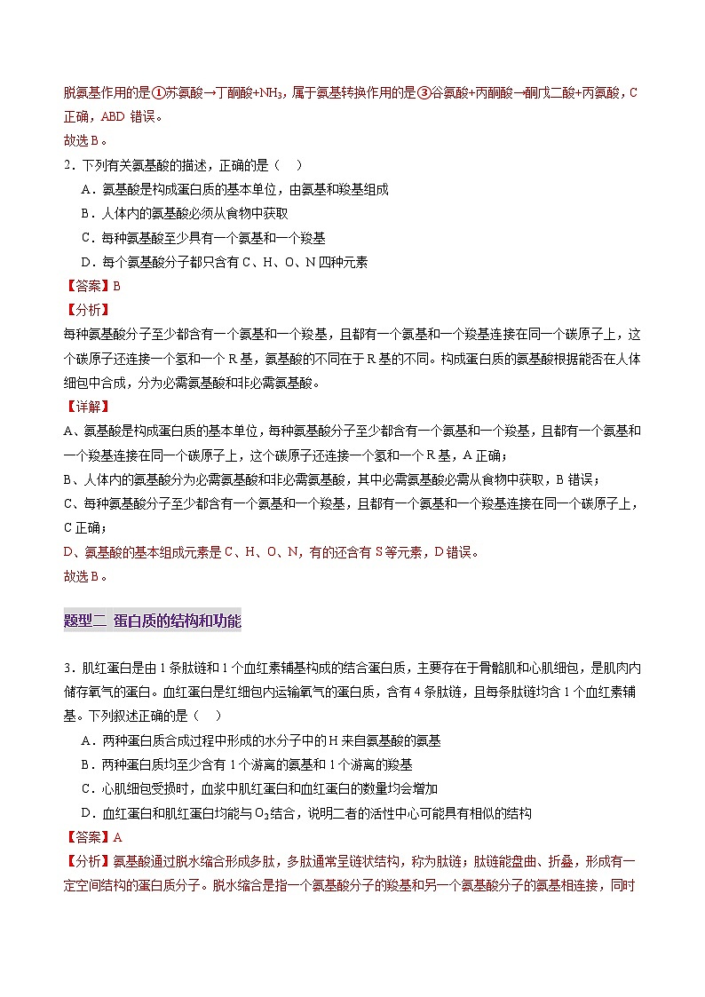 2025年新高考生物一轮复习第1单元细胞的概述及其分子组成第04讲蛋白质和核酸（练习）（教师版）第2页