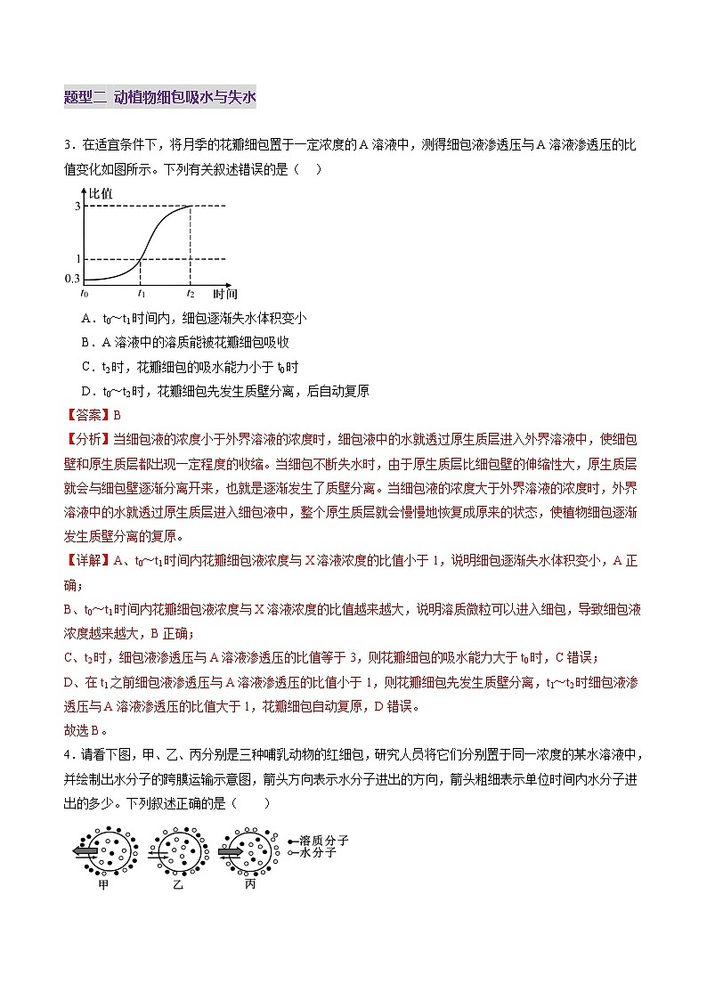2025年新高考生物一轮复习第2单元细胞的结构、功能和物质运输第07讲物质运输（练习）（教师版）第3页