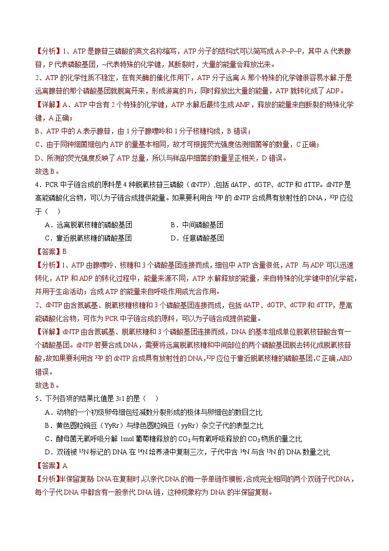 2025年新高考生物一轮复习第3单元细胞的能量供应和利用（测试）（教师版）第3页