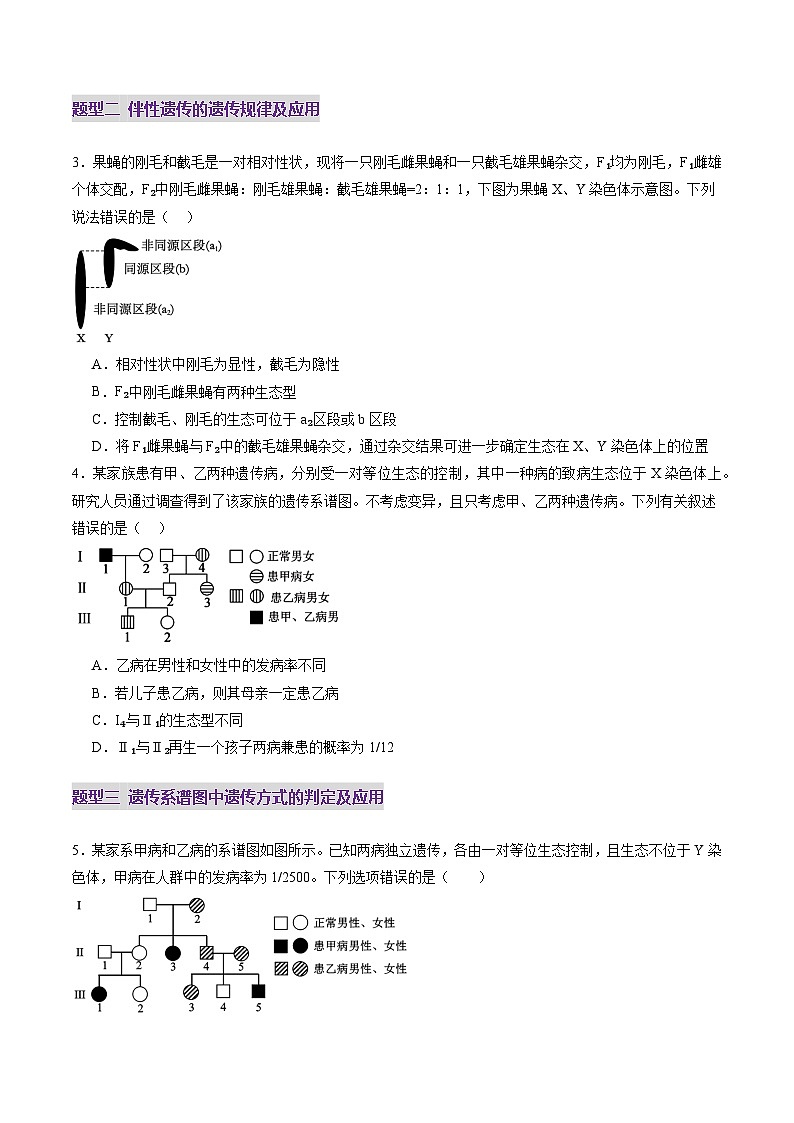 2025年新高考生物一轮复习第5单元基因的传递规律第17讲伴性遗传和人类遗传病（练习）（学生版）第2页