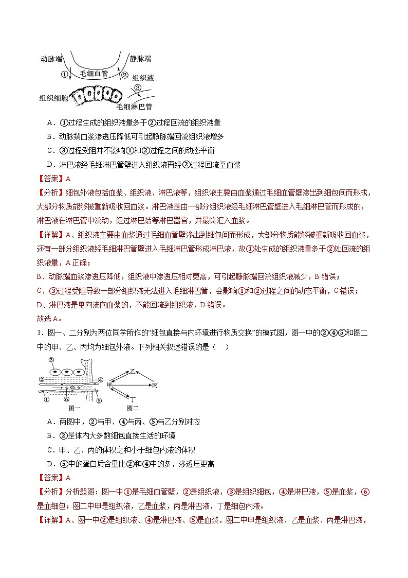 2025年新高考生物一轮复习第8单元稳态与调节第24讲内环境与稳态（练习）（教师版）第2页
