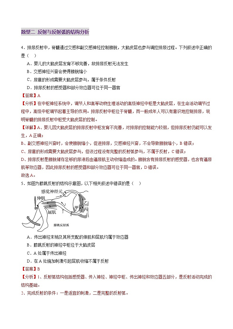 2025年新高考生物一轮复习第8单元稳态与调节第25讲神经调节（第一课时，神经调节的结构基础及基本方式）（练习）（教师版）第3页