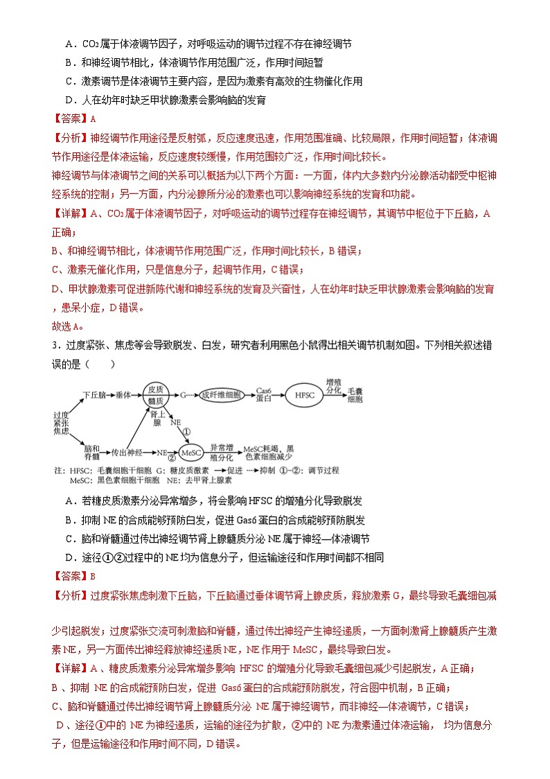 2025年新高考生物一轮复习第8单元稳态与调节第27讲体液调节与神经调节的关系（练习）（教师版）第2页