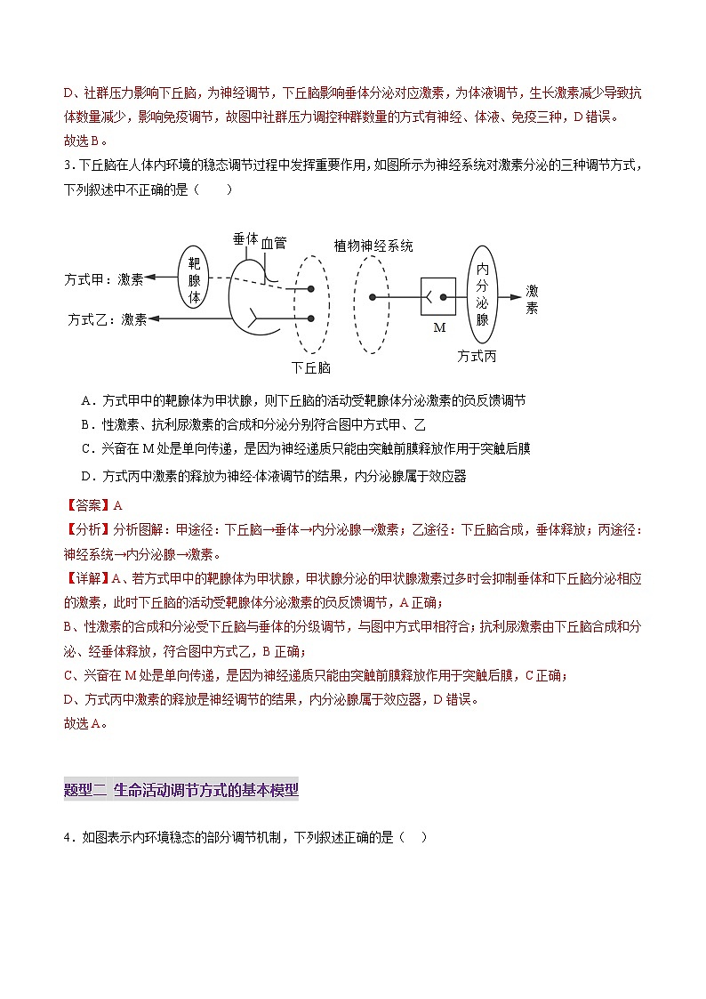 2025年新高考生物一轮复习第8单元稳态与调节第30讲动物生命活动调节的综合分析（练习）（教师版）第3页