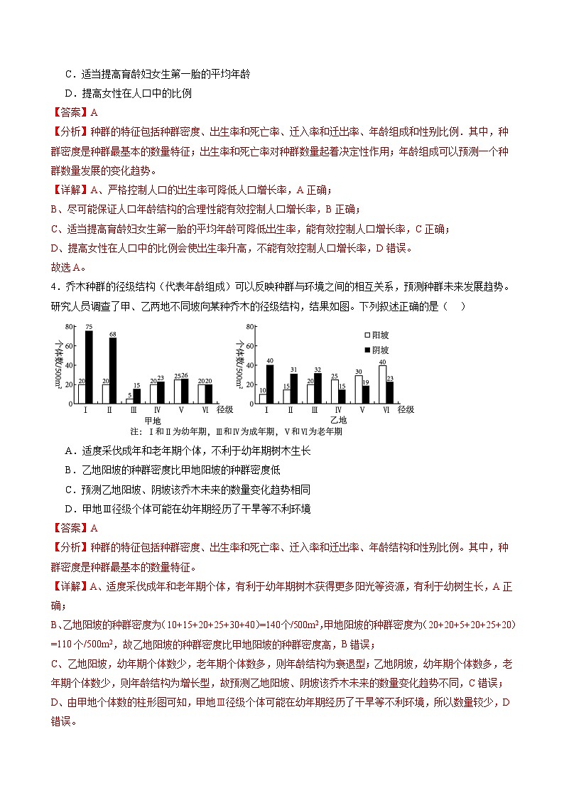 2025年新高考生物一轮复习第9单元生物与环境第32讲种群及其动态（第一课时，种群的数量特征）（练习）（教师版）第3页