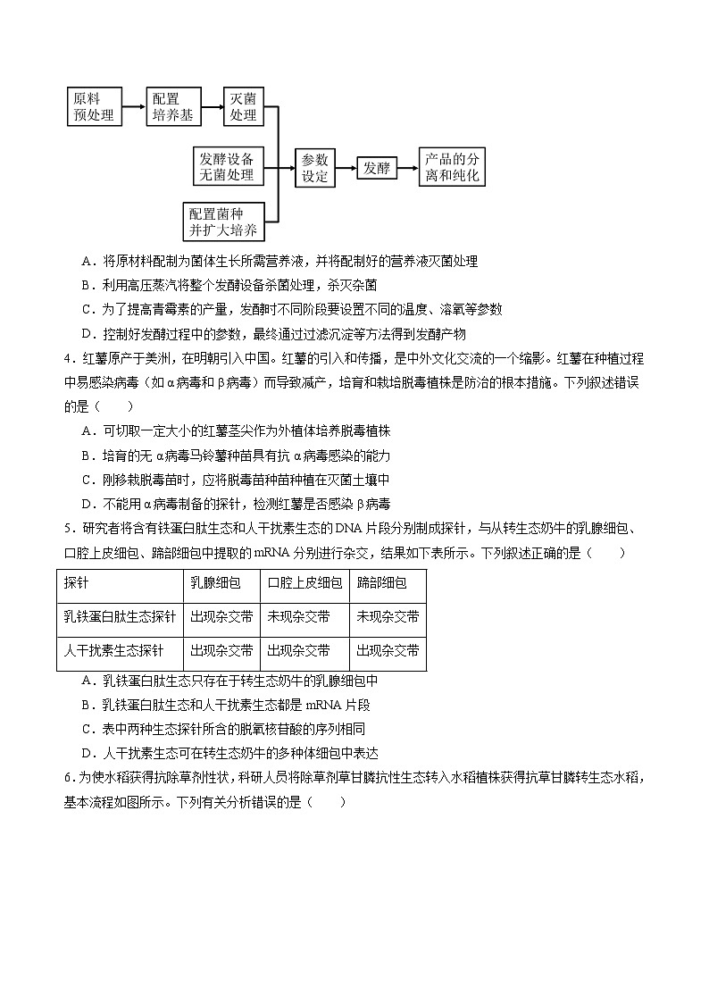 2025年新高考生物一轮复习第10单元生物技术与工程（测试）（学生版）第2页