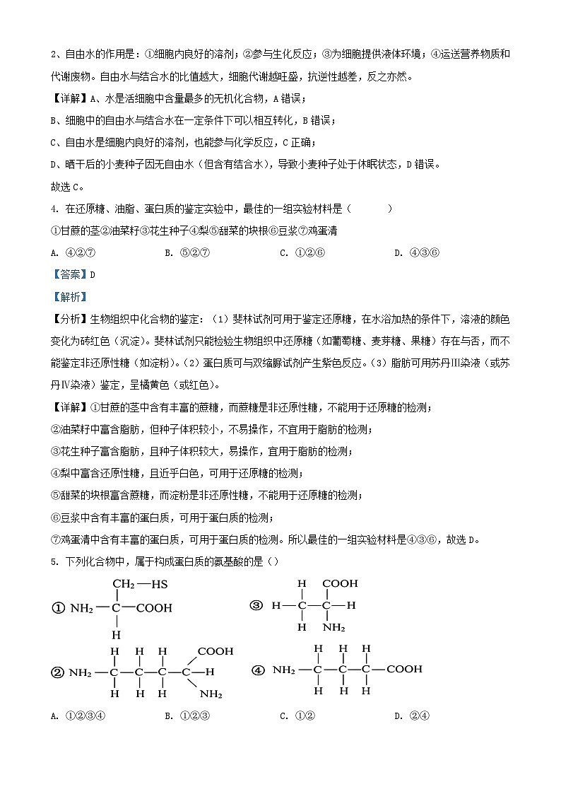 浙江省宁波市2023_2024学年高一生物上学期期中联考试题含解析第2页