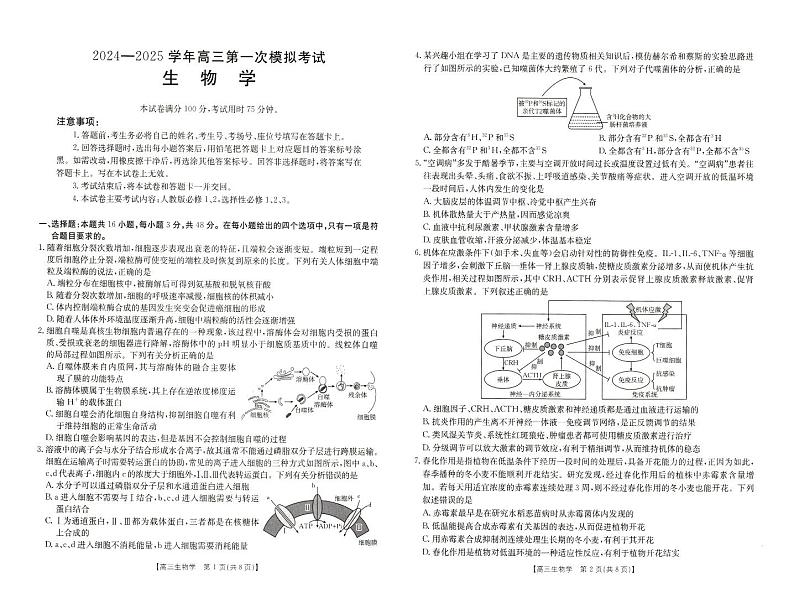 （金太阳）河南新乡一模2024-2025学年高三上学期12月第一次模拟生物试卷及答案第1页