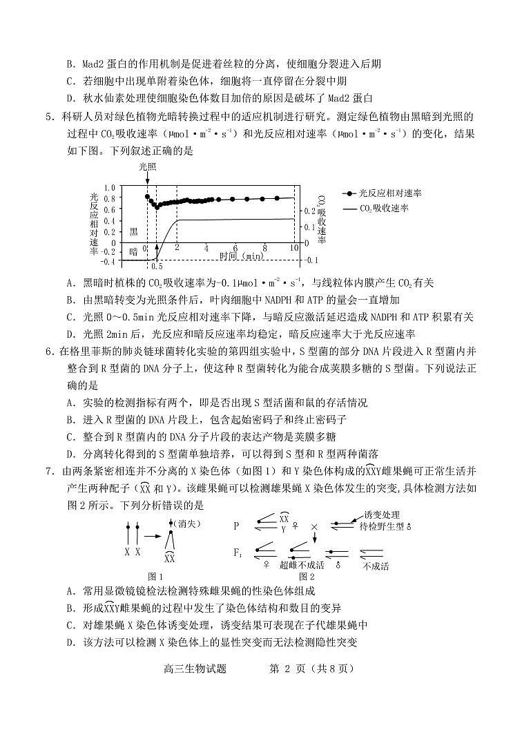 山东省烟台市2024届高三上学期期末考生物试题第2页